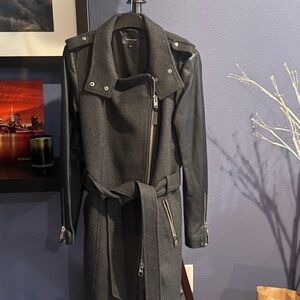 Mackage Dale Vintage Leather Wool Trench Coat (M)